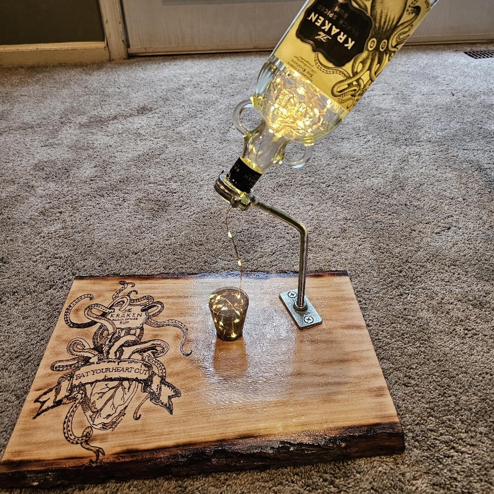 Rustic Wooden Bottle Holder with Light